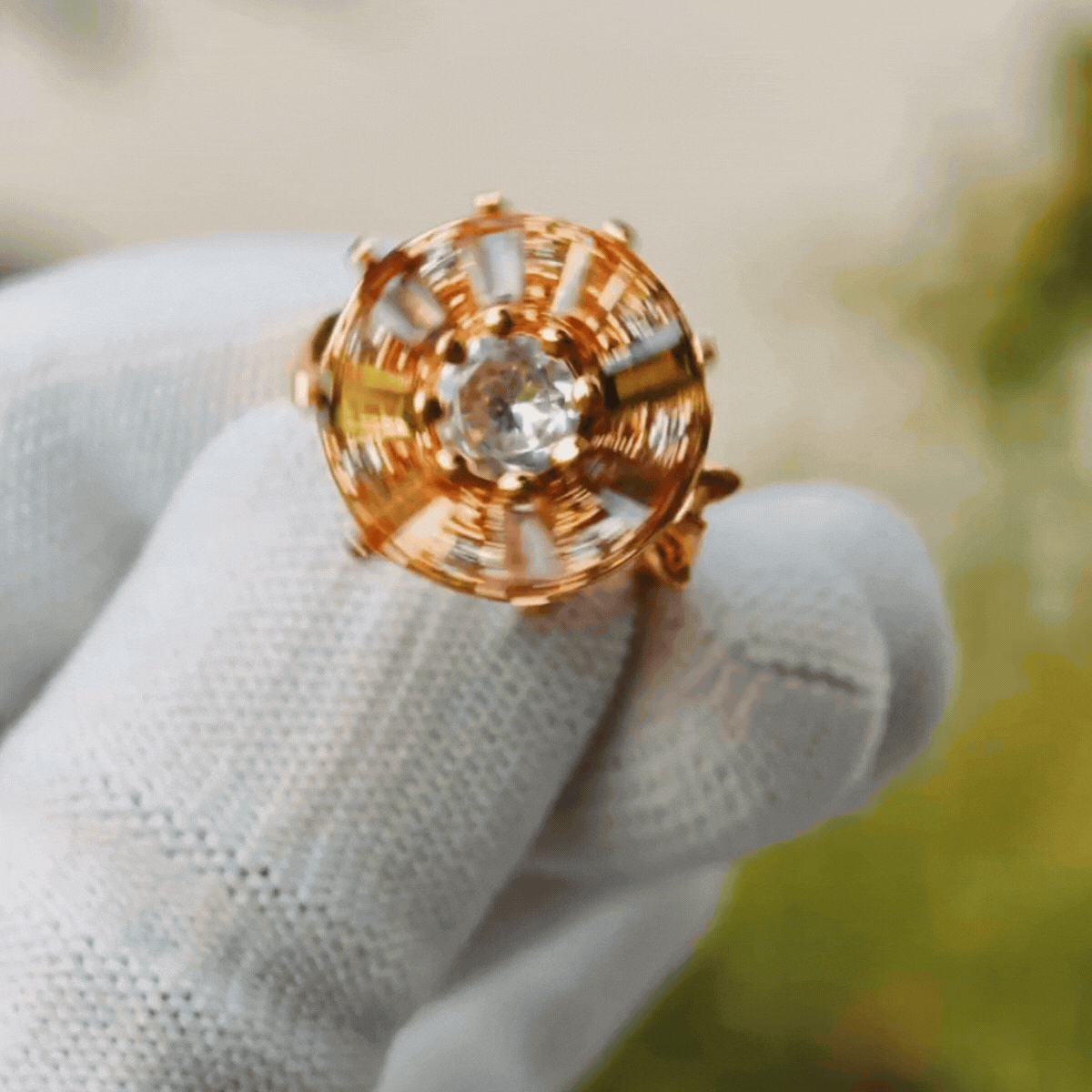 Vintage Floral Crystal Cluster Adjustable Ring