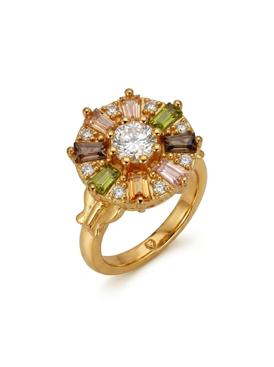Vintage Floral Crystal Cluster Adjustable Ring